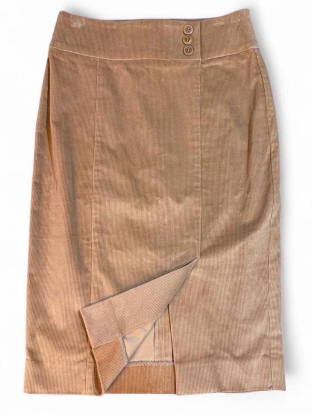 bebe High-Waist Corduroy Pencil Skirt in Tan